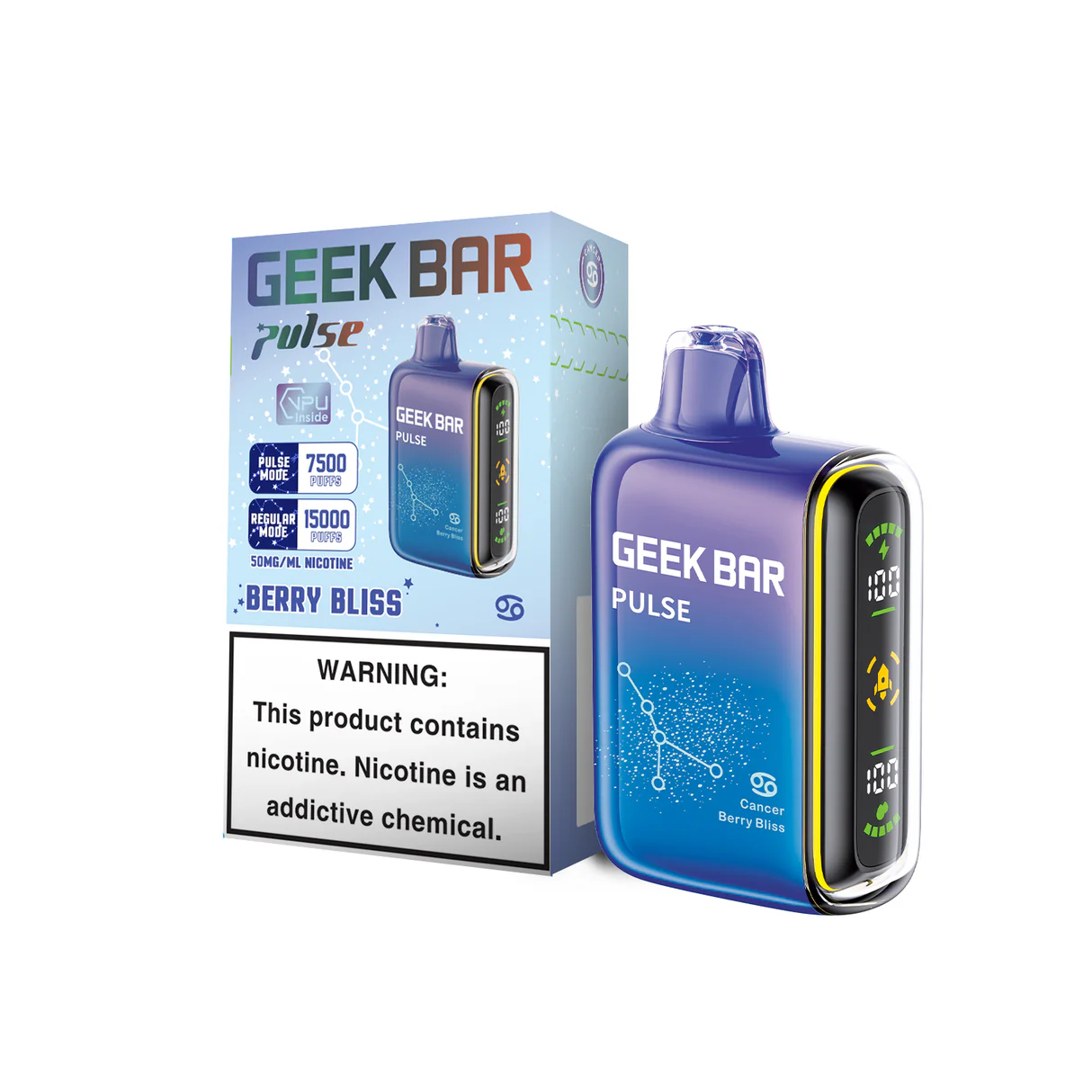 Geek Bar Pulse 15000 Puff Disposable Vape – Berry Bliss Flavor – High Capacity Rechargeable E-Cigarette – Dual Mesh Coil – Smooth Nicotine Delivery – Authentic & Leakproof Design