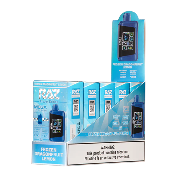 RAZ LTX Frozen Dragonfruit Lemon 25K Disposable Vape – 25,000 Puffs, Dual Mesh Coil, 5% Nicotine, Rechargeable Vape with Turbo Mode & LED Smart Display – Exotic Dragonfruit & Zesty Lemon Icy Blend